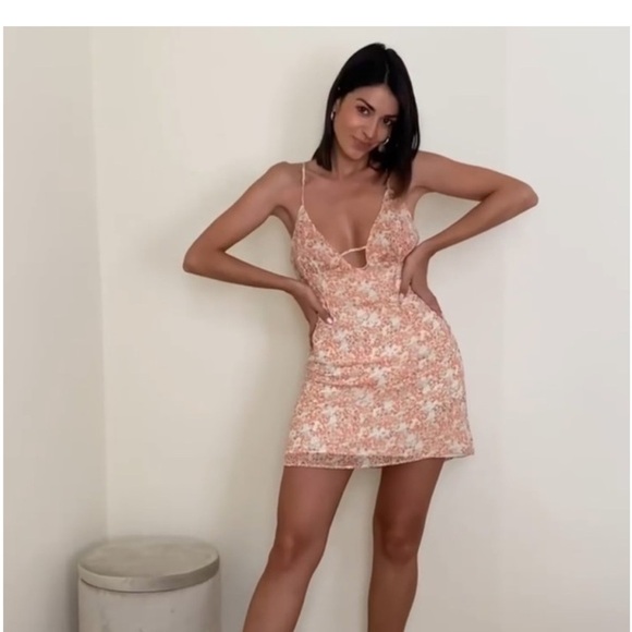 Zara Floral Print Lined Mini Slip Dress | Size M Peach Pink Summer Sundress - Picture 6 of 16